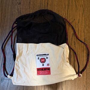 Black and Cream Athlete Drawstring Backpack